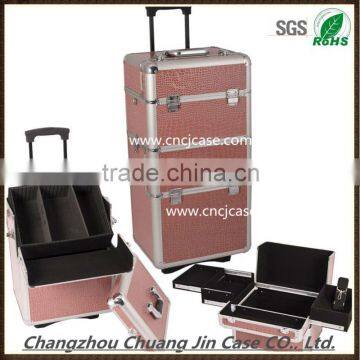 hot sale large pink beauty professional makeup trolley case