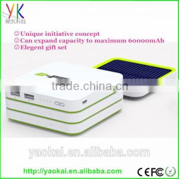 2015 new conceptions solar power bank with expand capacity from 6000mah to 50000mah