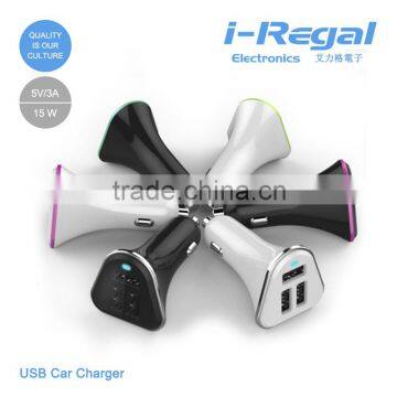 3-USB ports car charger with highlight fireproofing housing