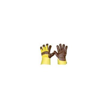 Economy Welding rubberized cuff Leather Work Glove with yellow cotton back  603FYBR