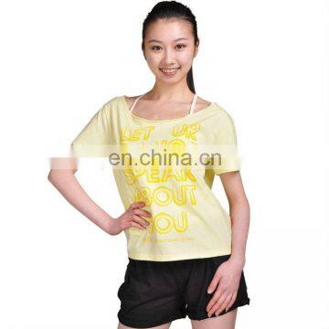 11311238 Wide Neck Print Short Sleeve Sports T Shirts