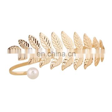 Elegant Golden Metal Leave Bracelet Crystal Bangle Simple Ring Bracelet