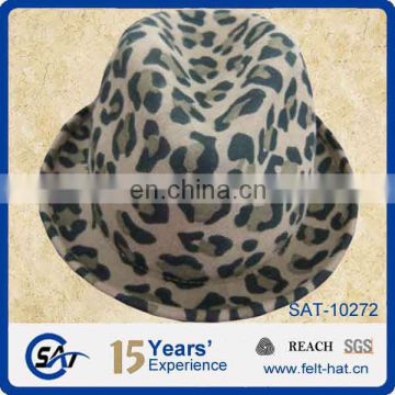 fashion leopard printed trilby hat, pure wool felt gentle hat