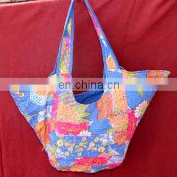 Indian handwork flower printed Unique Embroidery kantha quilt hippie boho women shoulder bag hobo sling Tote bag shopping