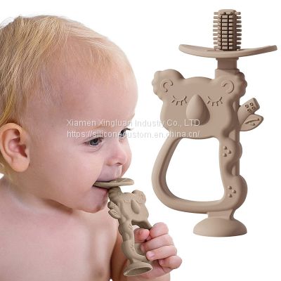 Baby Toothbrush Teether BPA Free Silicone Suction Teething Toys for Babies