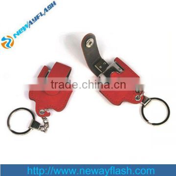 Custom shape mini leather 8gb usb flash drive keychain