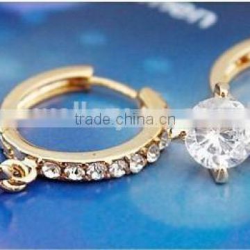 Gold ring crystal girls kids earring hook titanium