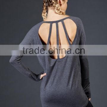 Backless strappy long sleeve clothing top women tunic tops r neck wholesale