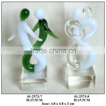 (01-2573-7-8)green and white glass figures decoration