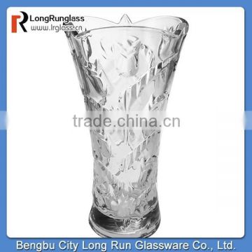 LongRun glassware wholesale continental glass vase with engraved pattern china glassware
