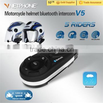 Factory V5 Full Duplex Motocycle Intercom for 1200m 5riders talking same time with FM and waterproof