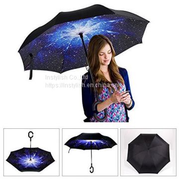 Factory Wholesale High Quality Logo Printed Inside Out Inverted Reversible Umbrella for Car