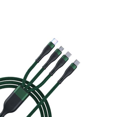 Nylon braided 6A fast 3 in 1 charger cable Type C Micro 8pin multi function 100W super charging cable for mobile phone
