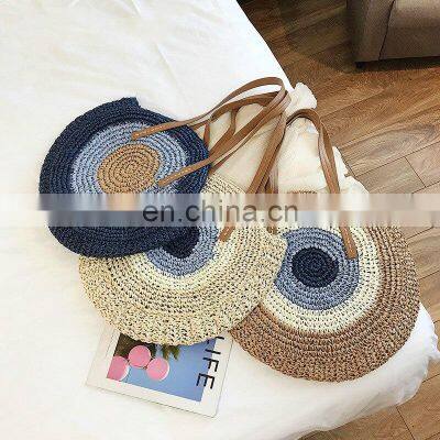 Best Seller Big Round Straw Bag with Long Handle Tote Handbag Vintage Cute WHolesale in Bulk Vietnam Manufacturer
