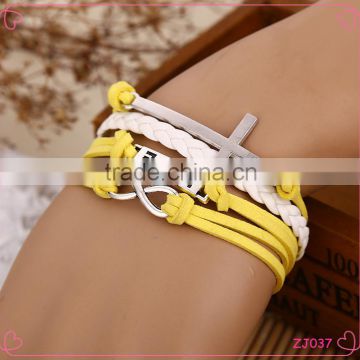 Mixed-Color Fashion Cross 8 word Leather&Nylon Charm Infinity Bracelet/Hand chain Alloy jewelry