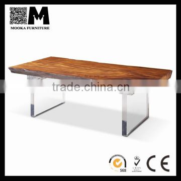 simple style home furniture solid natural wood top arylic legs table slab live edge table