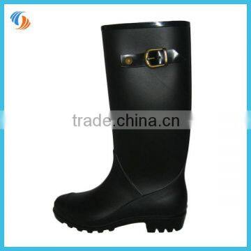 Fashion Black Buckle Strap PVC Rain Boots