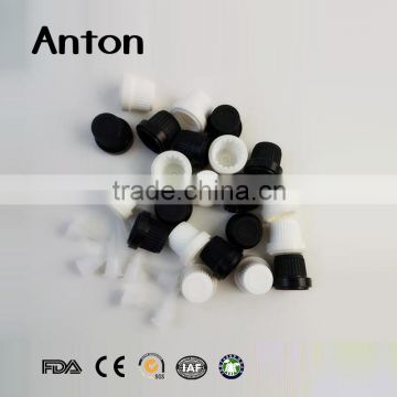 White and black proof plastic caps for essential oil glass bottle