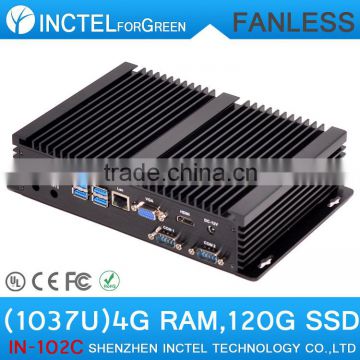 Wholesale fanless mini pc with 2 COM 4 USB 3.0 Intel Celeron 1037u processor 4G RAM 120G SSD
