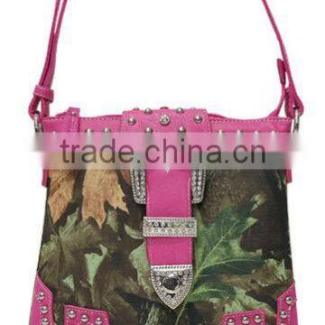 Wholesale Rhinestone Buckle Design Camo Print Fuchsia Sling Purse