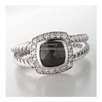 Sterling Silver 7mm Square Black Onyx Petite Ring