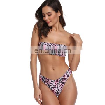 Leopard print split bandeau bikini