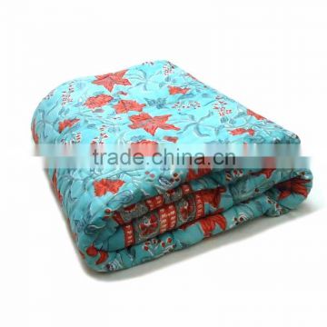 Baby quilt Indian Hand Block Printed 100% cotton Baby quilt Nargis Teal