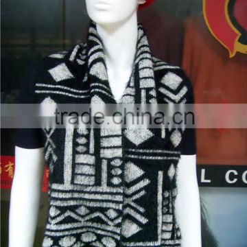 winter fashion acrylic soft and warm jacquard black and white scarf no tassels for lady 2014-2015