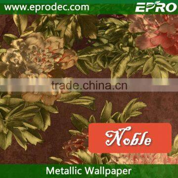 vinyl chinoiserie flower design wall metallic foil wallpaper