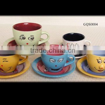 Glaze ceramic smile face cup & saucer
