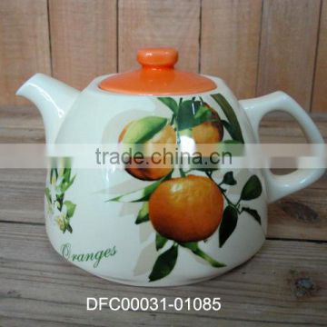 DFC Ceramic Teapot / Tea Kettle with Orange Decal and Lid
