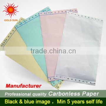 White, pink, blue, green, yellow carbonless copy paper