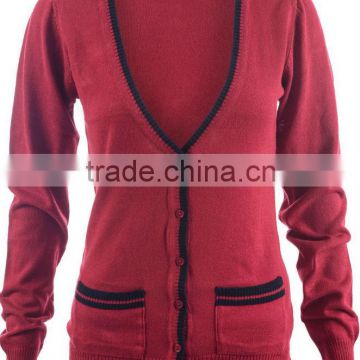LADIES LONG SLEEVE 12GG V-NECK KNITTED CLASSIC CARDIGAN SWEATER