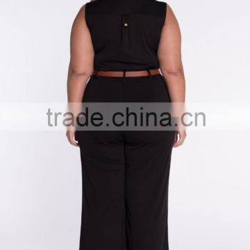 Graceful Plus Formal Ladies Black Belted Wide Leg Jumpsuit LC60932-2