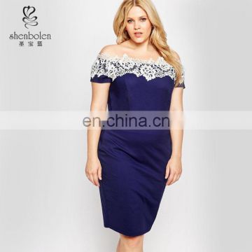 Latest fashion Plus size Lace Zip back closure Off the shoulder neckline stretch fat women dress for evening china wholesale