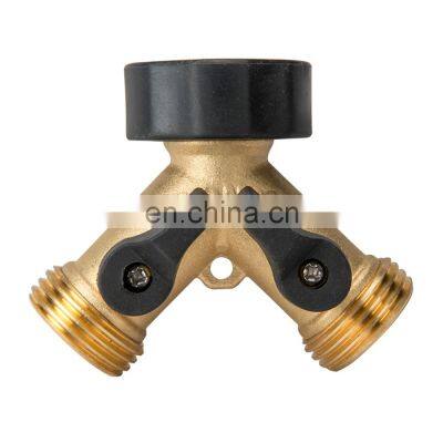 Heavy duty 2 way y shaped solid brass shutoff splitter