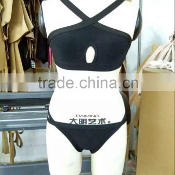 New Fashion 2016 Sey Keyhole 2 Piece Bikinis Set Black Bandage Swimsuit Women's Fashion Bathing Suit Swimwear