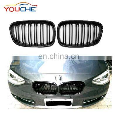 carbon fiber double line car front bumper grille grill mesh for BMW 1 series F20 pre-lci 2012-2014