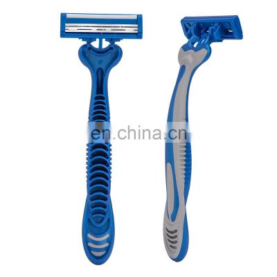 Disposable Triple Men Razor Plastic Rubber Handle Germany Sharp Blade Shaving Razor Pivoting Blade Head  LY3-04B