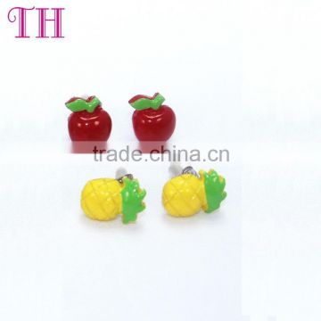 low price resin apple and pineapple shape china fashion earring designs new model earring design