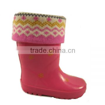 warm printed rain boots for kids,fancy cheap neoprene rubber boots, gum shoes for kids