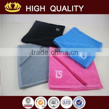 Wholesale 100% cotton plain soft zip pocket custom tennis towels