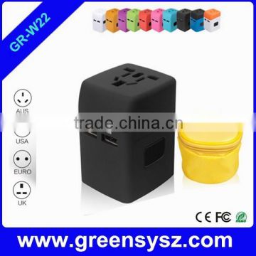 GR-W22 Pantone color worldwide usb travel adapter multi plug with 2 usb ports for traveling