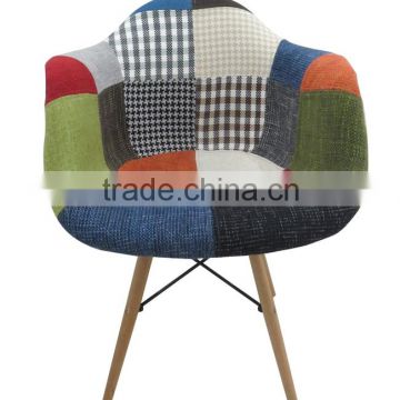 2015 NEW DESIGN modern leisure patchwork dinning fabric chairs with wood chairs