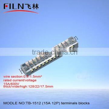 High quality 15A 12P Copper material TB terminal block TB-1512