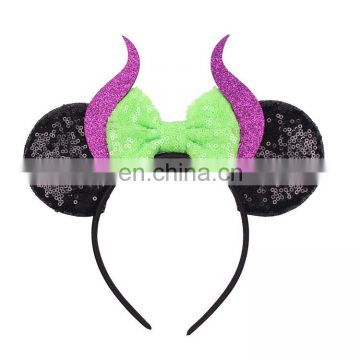 Halloween Minnie Ears Headband Minnie  Headband And Bow Custom Hair Wraps