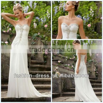 Gorgeous Sweetheart Diamante Beaded Embroidery on Delicate Chiffon Beach Wedding Dresses Patterns