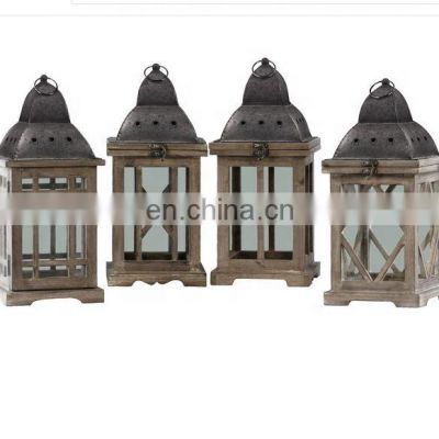 Hot Sell Assorted Camping Lantern Iron Wood Candle Lantern,Wooden Lantern For Decor Home