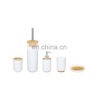 5 Bathroom Set Soap dispenser Tumbler toothbrush holder Soap Dish Toilet Brush plastic Bamboo Bathroom accessories