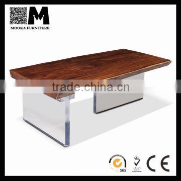 stainless steel legs table solid wood big coffee table natural wood cafe table